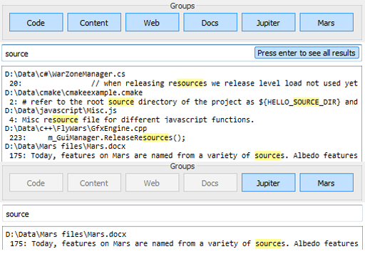 Screenshot of managing data through groups
