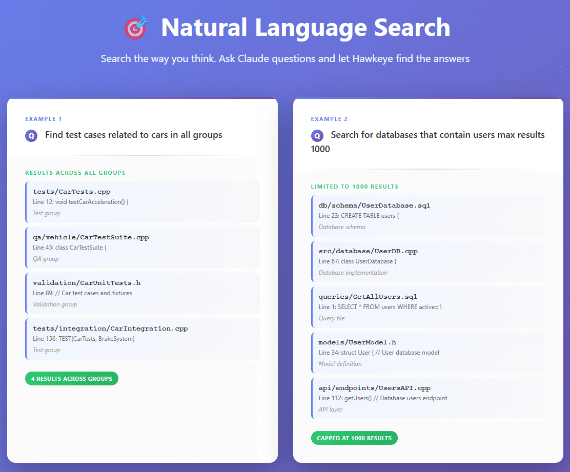 Natural language search examples