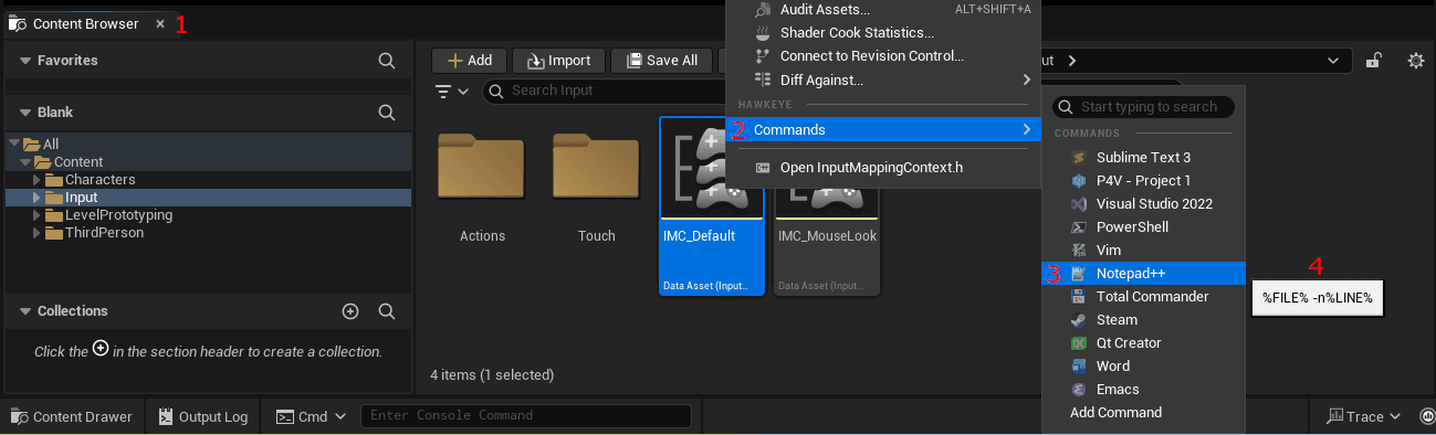 Screenshot of setting up commands