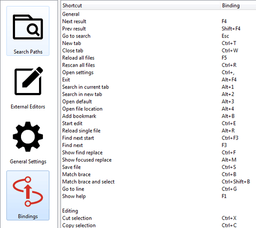 Screenshot of changing keybindings