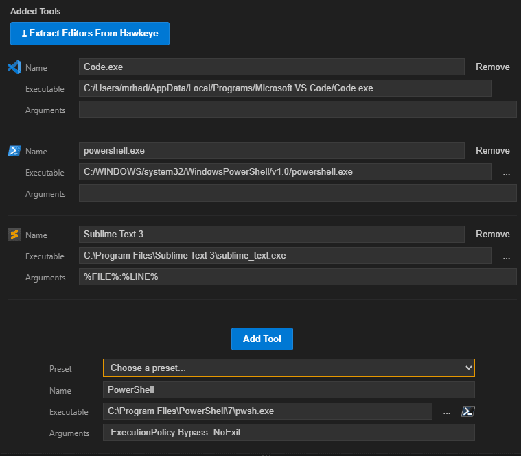 Screenshot of Hawkeye commands in the VS Code Command Palette