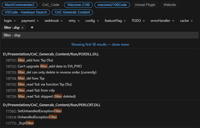 Screenshot of Hawkeye Search for VS Code on startup